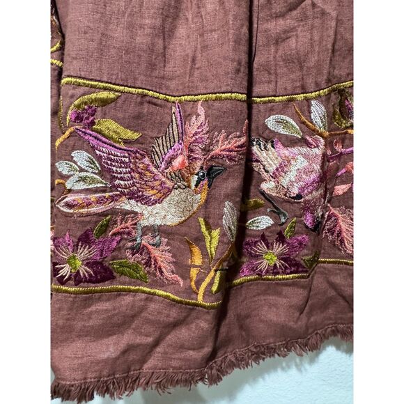 Sundance bohemian shirt embroidered bird floral 100% linen brown cottage women S - Picture 7 of 8
